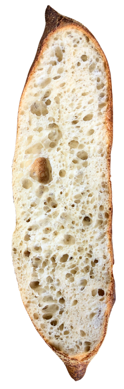 eine längliche Scheibe von einem Baguette